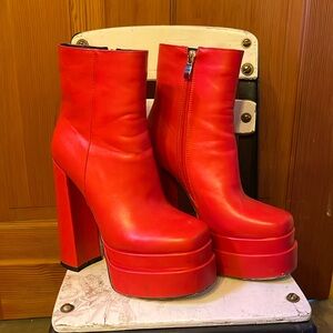 Red platform boots